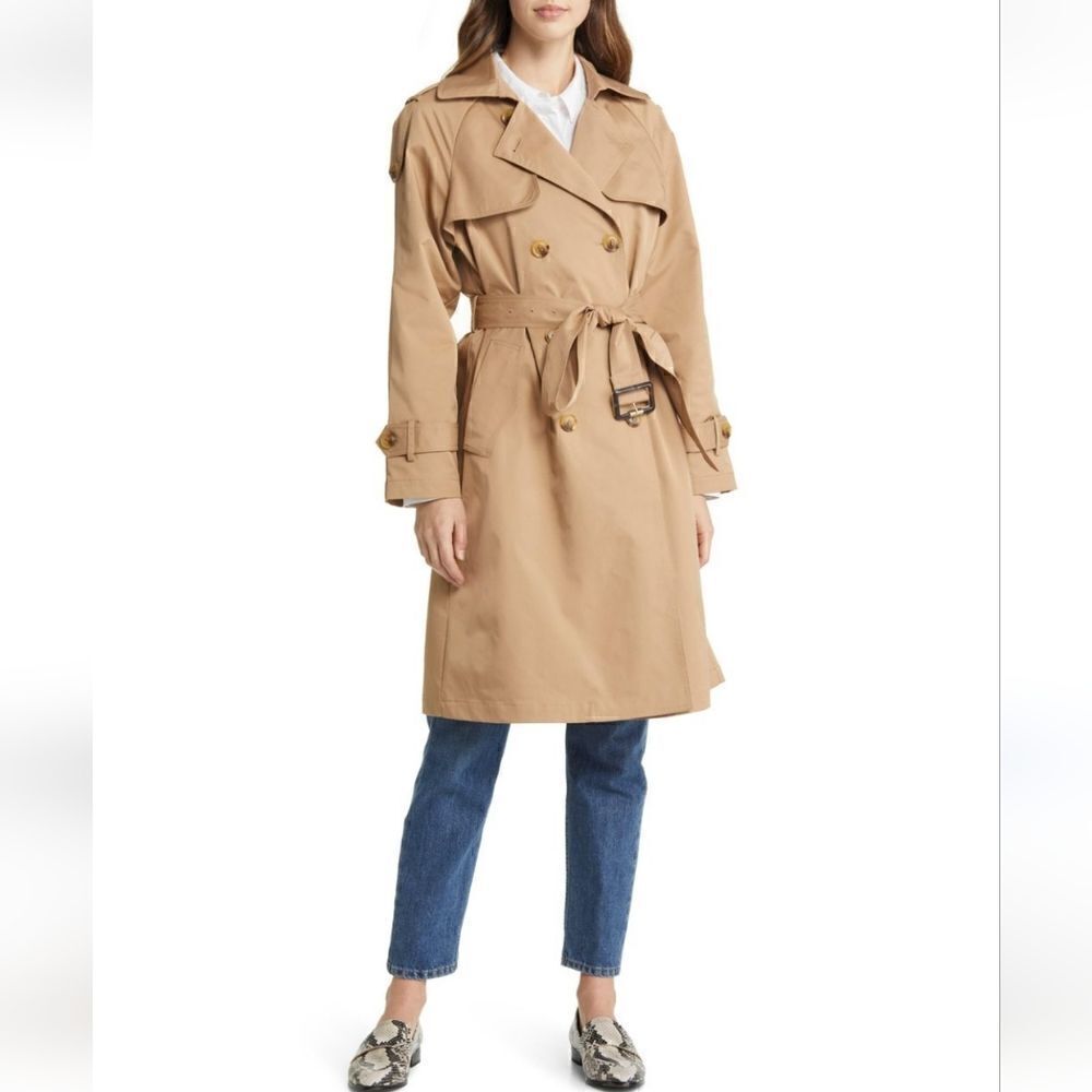 BCBGMaxazria Gun Flap Double Breasted Belted Trench Coat L New
